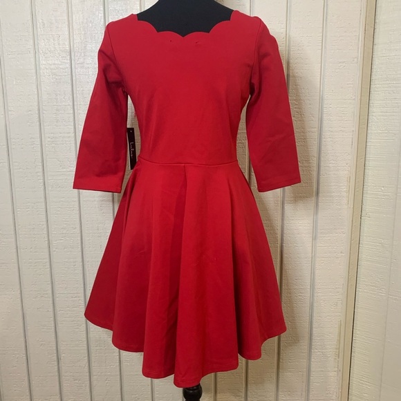 Lulu’s Tip The Scallops Red Scalloped Skater Dress, size medium. NWT. - Picture 3 of 6